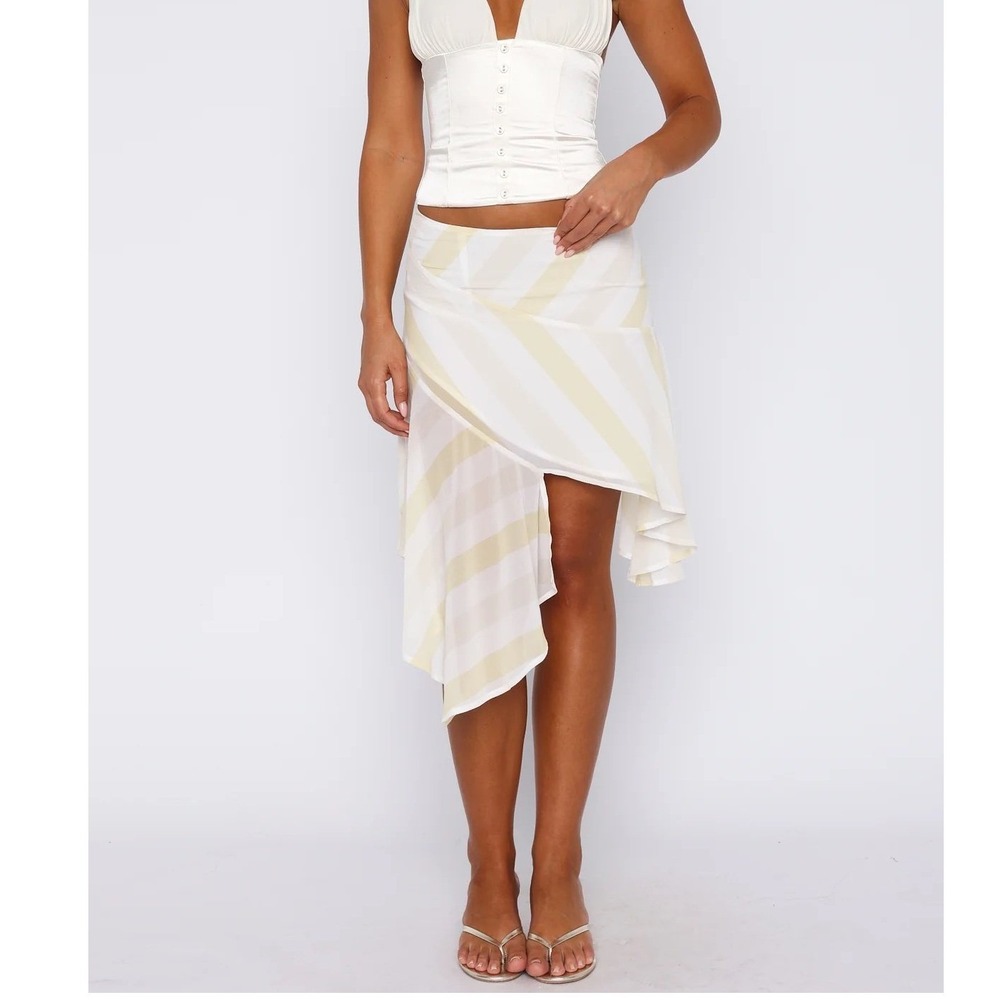 White Fox Crazy Romantic Midi Skirt Citrus Stripe Asymmetrical fairy whimsy M